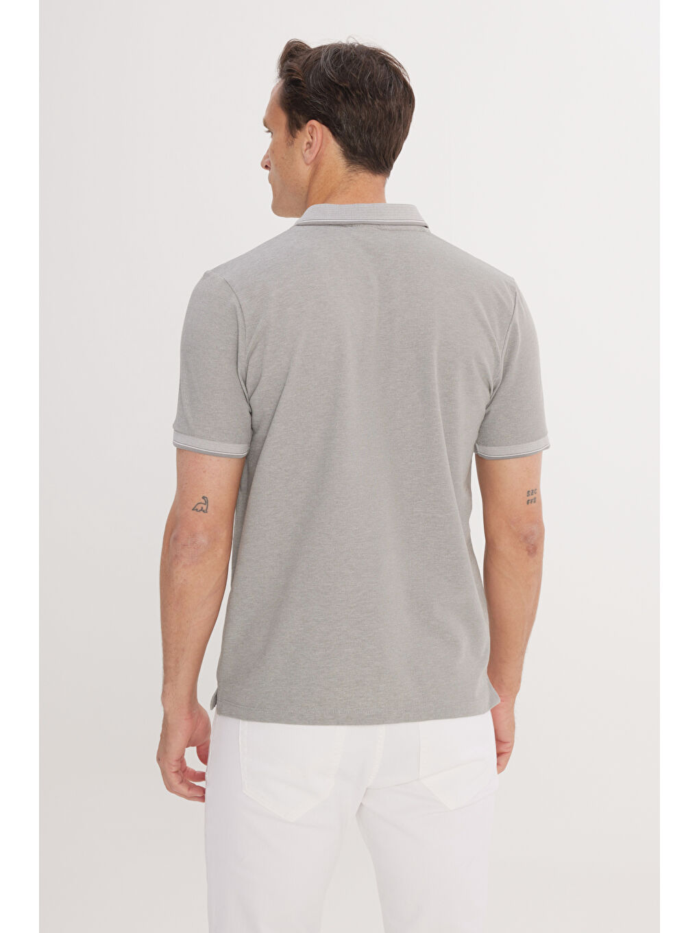 Erkek Gri Slim Fit Dar Kesim Kıvrılmaz Polo Yaka Kısa Kollu Tişört-5