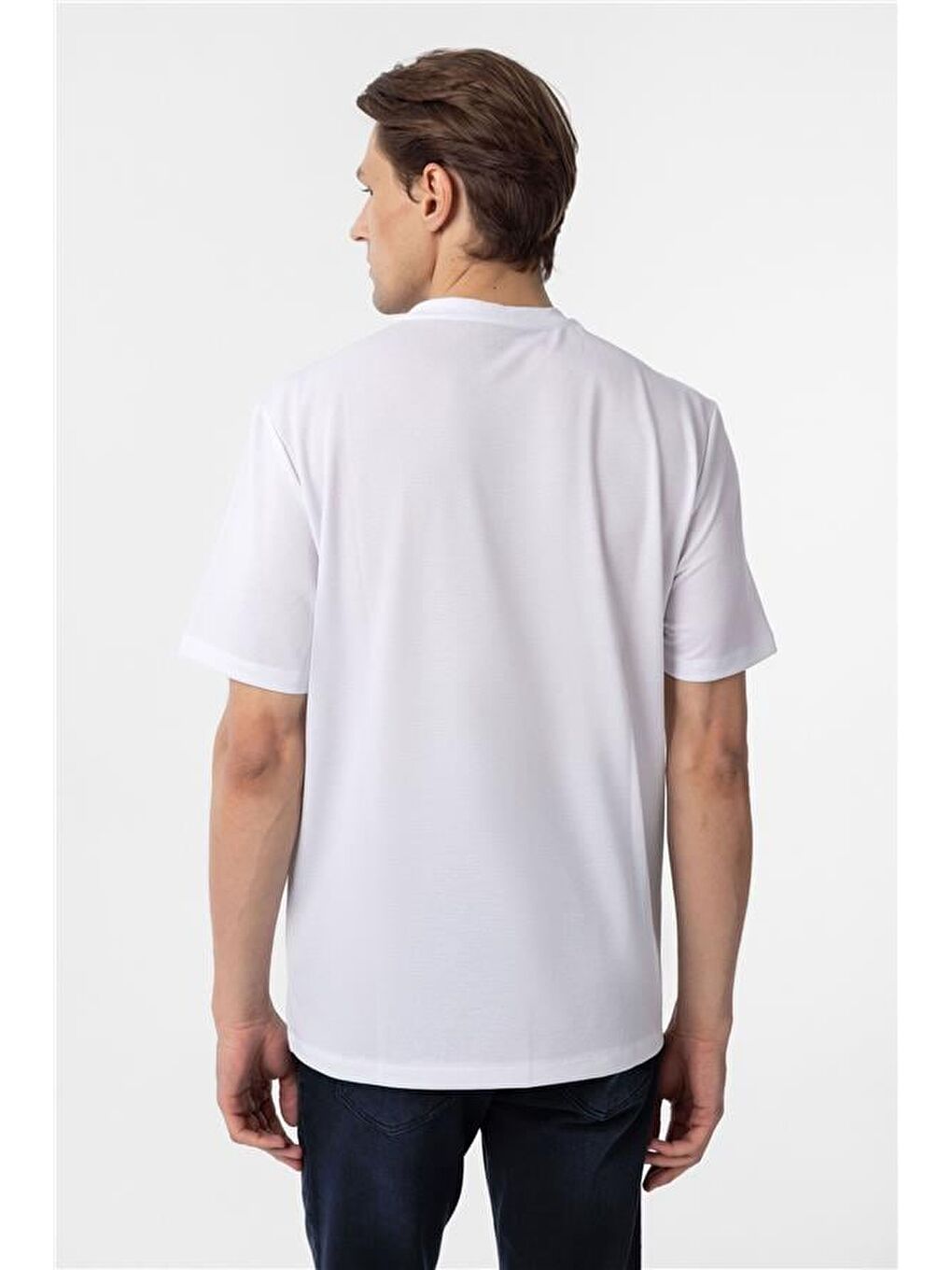 Beyaz Slim Armürlü Bisiklet Yaka Tişört-4