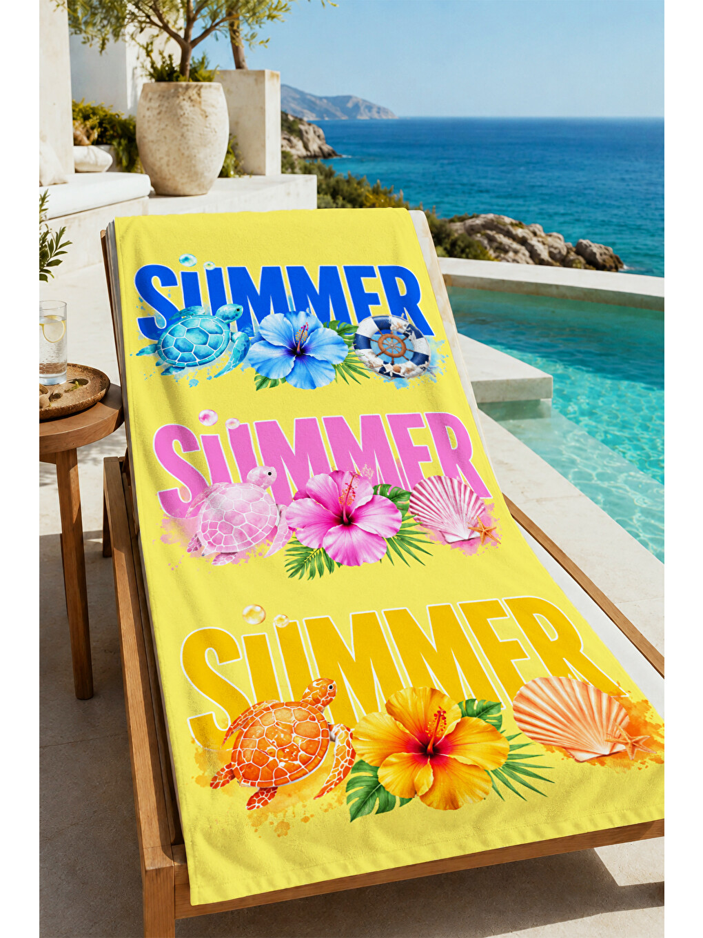 Pembe Pop Art Summer Yazılı Renkli Desenli 70x150 Plaj Havlusu - Dijital Baskılı Solmaz Banyo Havlusu-4