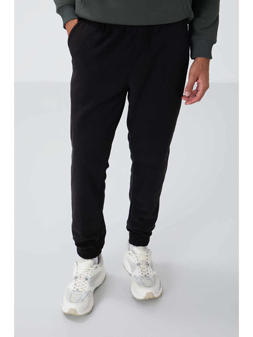 Siyah Gizli Fermuarlı Rahat Form Jogger Polar  Eşofman Alt - 84866-2