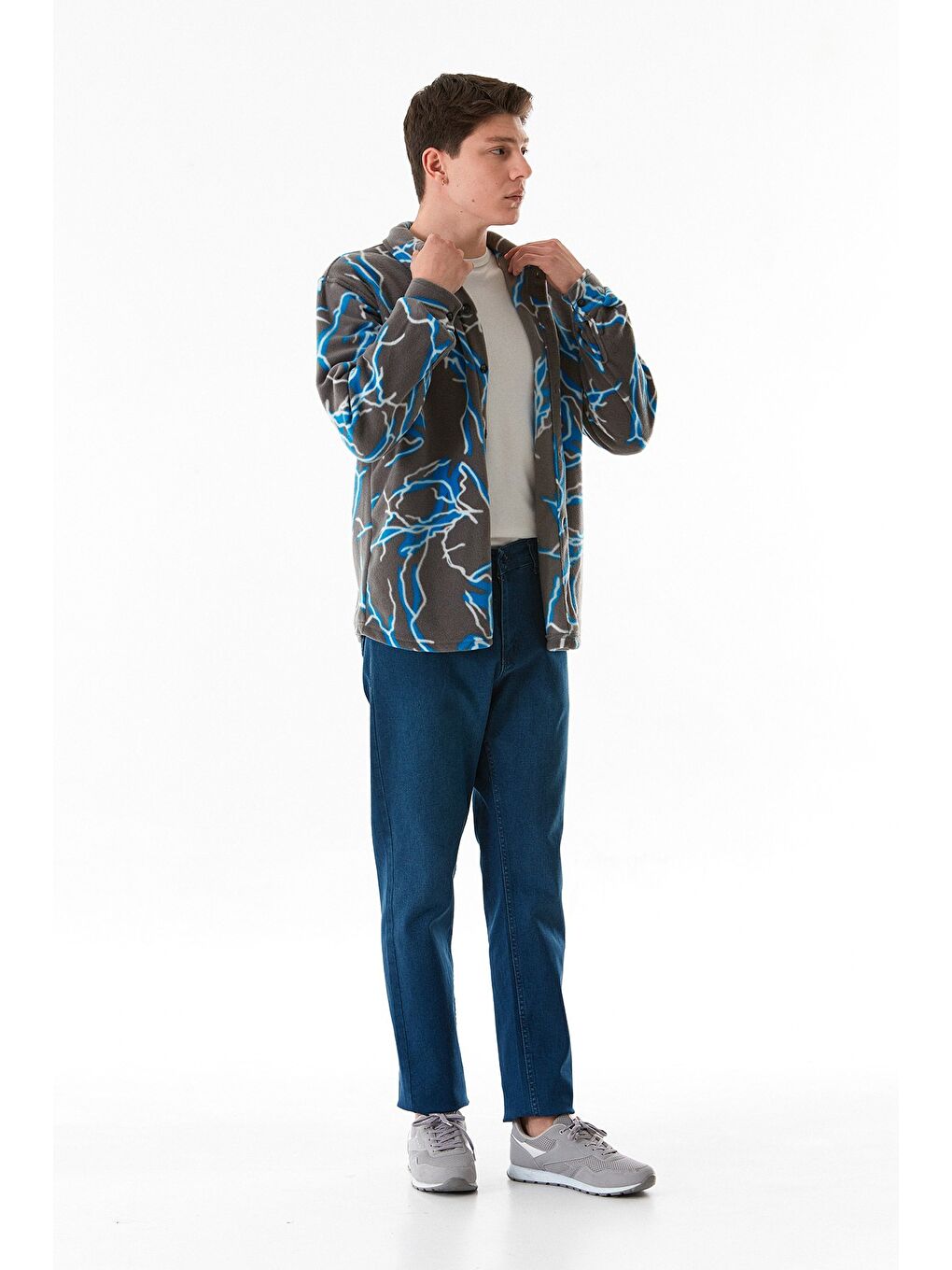 Gri Desenli Düğmeli Polar Gömlek-2