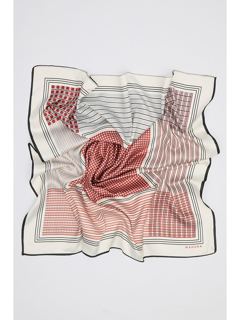 Bej Desenli Orta Boy Saten Fular Classıc Burgundy