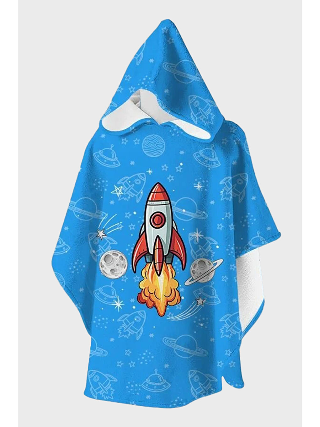 Mavi Skyrocket Desenli Pamuklu Kapüşonlu Uv Korumalı Havlu Panço SP2532000003