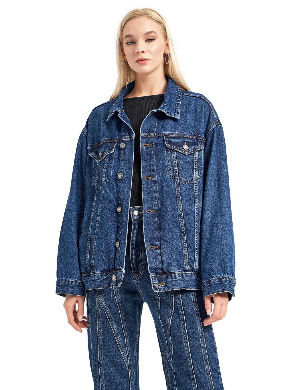 it's basic Mavi Kadın Mavi Renk Oversize %100 Pamuk Denim Ceket