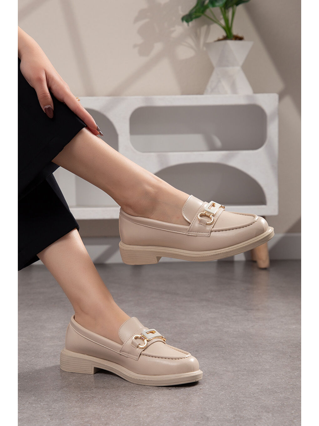 Bej D705 Günlük Ortopedik Kadın Loafer Ayakkabı-2