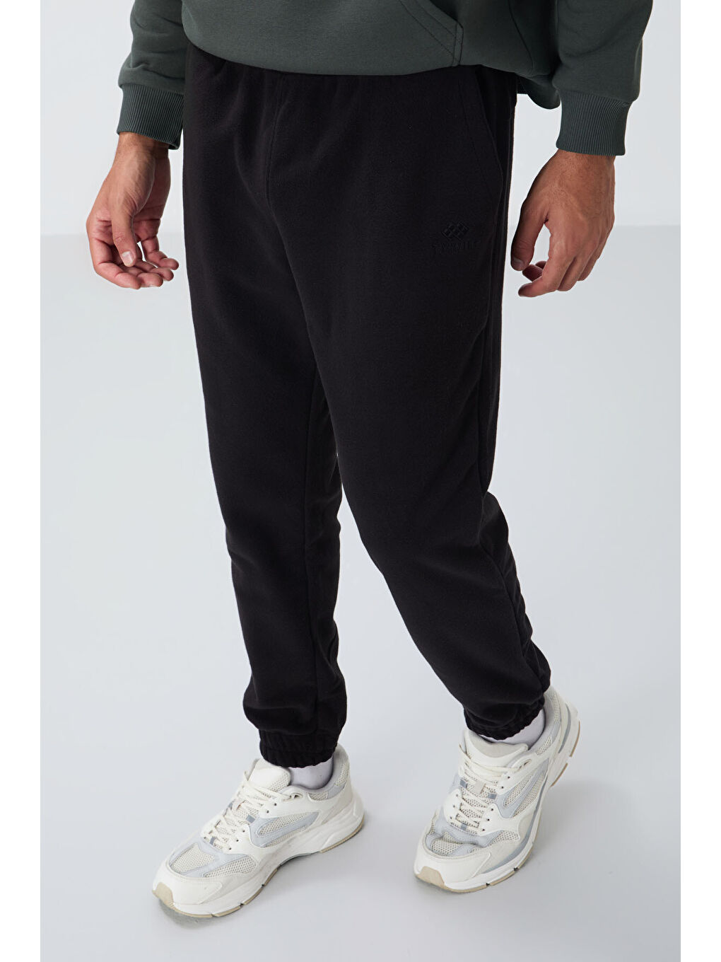 Siyah Gizli Fermuarlı Rahat Form Jogger Polar  Eşofman Alt - 84866-4