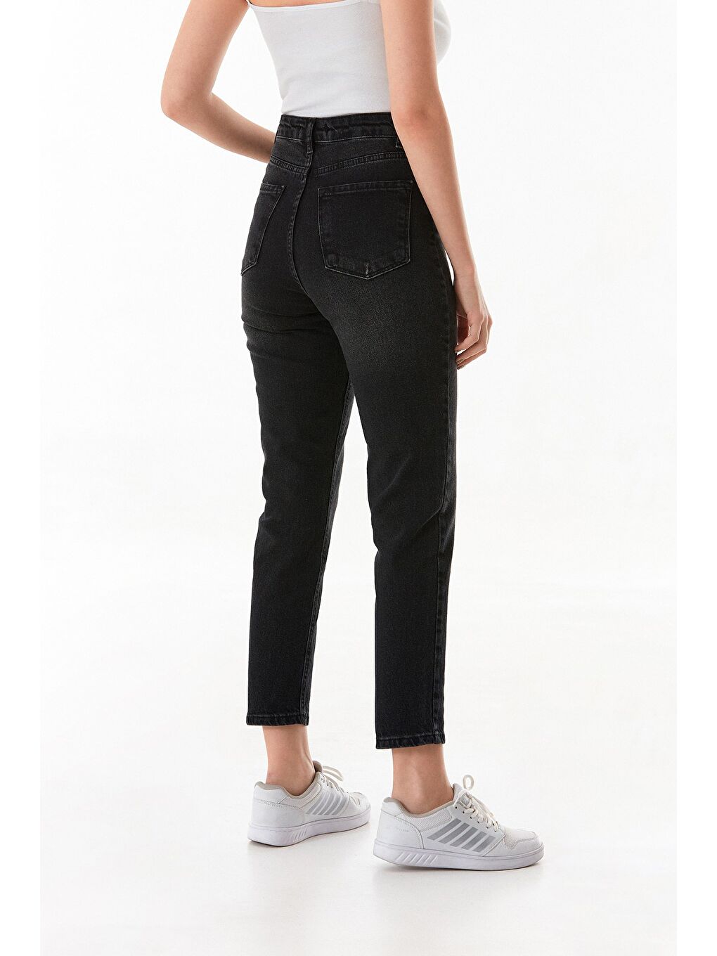 Antrasit Yüksek Bel Düğmeli Mom Jean-2