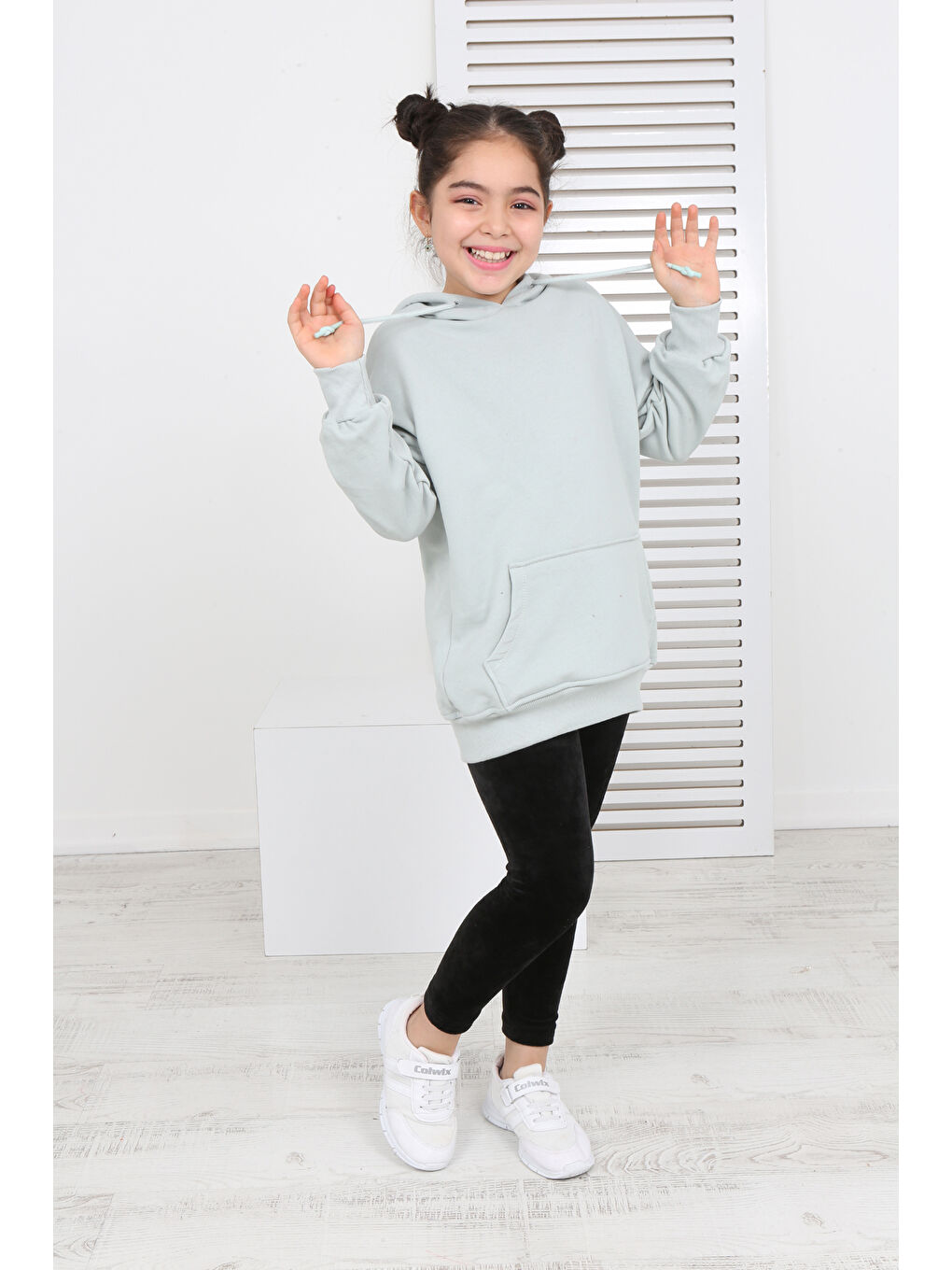 Yeşil Kız Çocuk Kanguru Cepli Sweatshirt-1