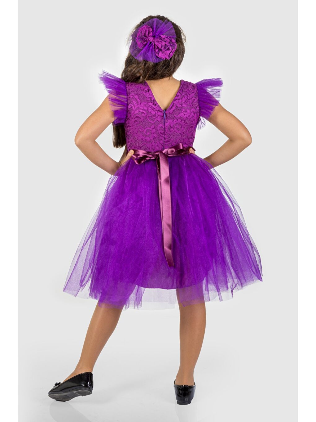 Mor Roza Dantel Tütü Kız Çocuk Abiye Elbise MNK0546-1