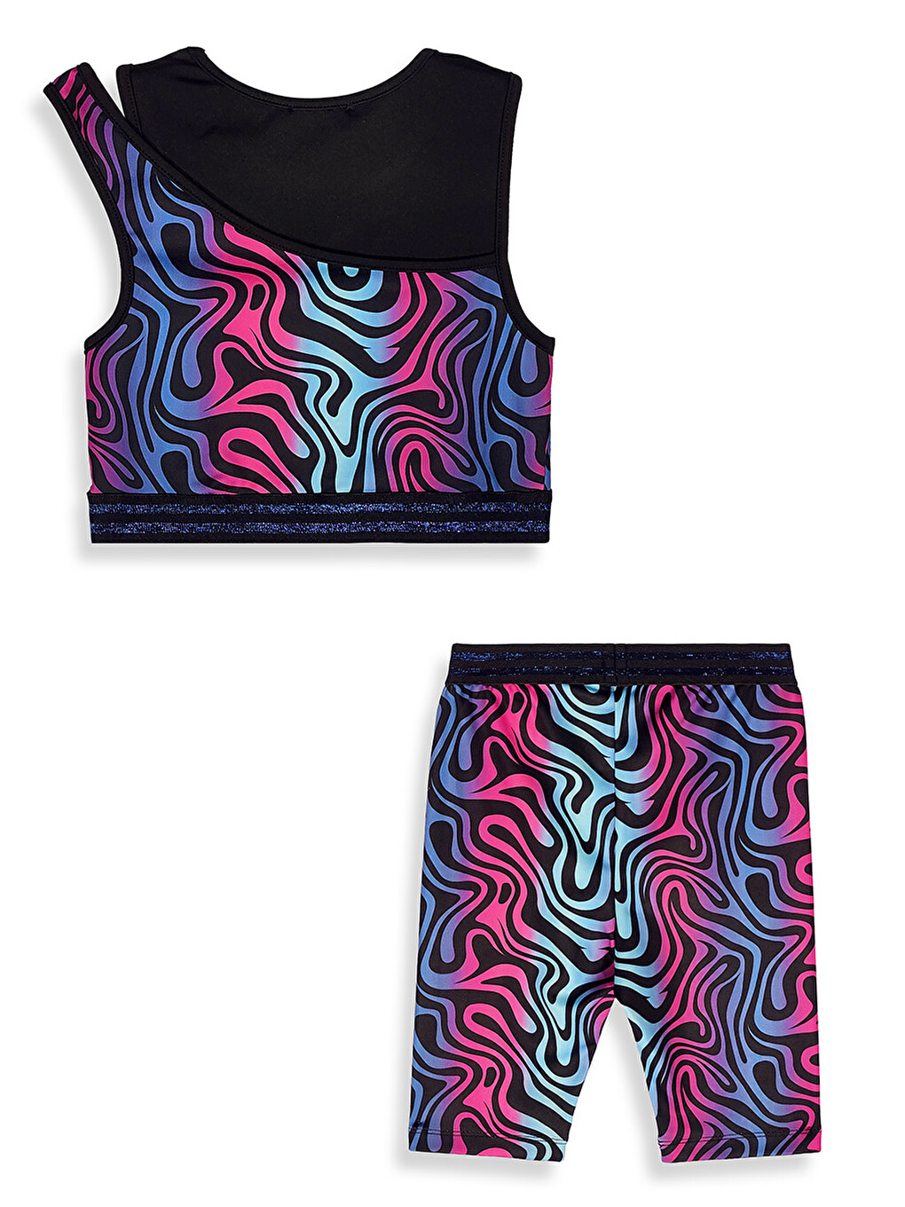 Siyah Renkli Zebra Crop Top Kız Çocuk Spor Tayt Takım-1