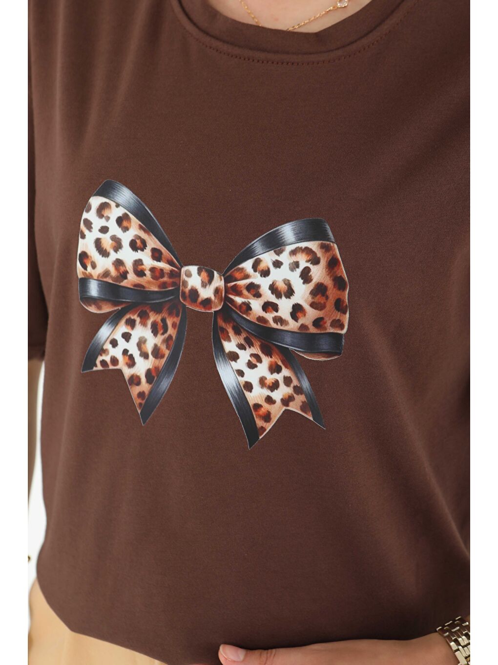 Kahverengi Baskılı Kısa Kollu T-Şhirt Kahve - 27501-2