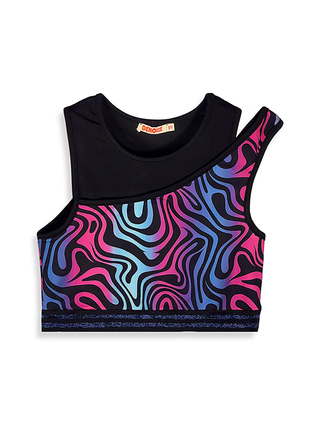 Siyah Renkli Zebra Crop Top Kız Çocuk Spor Tayt Takım-2