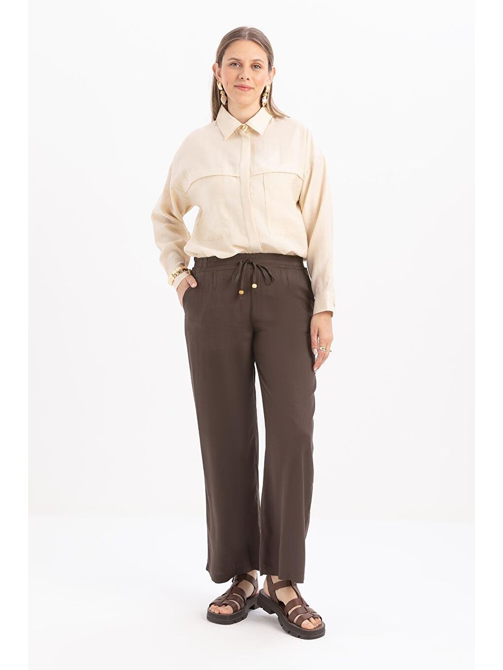 Kahverengi Kahve-Beli Lastikli Pantolon