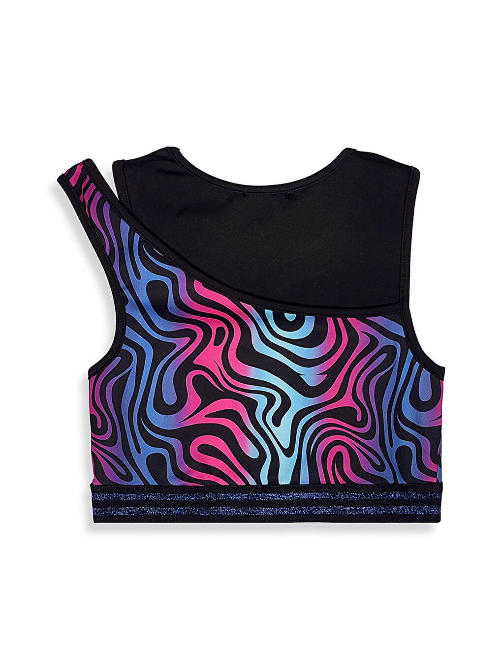 Siyah Renkli Zebra Crop Top Kız Çocuk Spor Tayt Takım-3