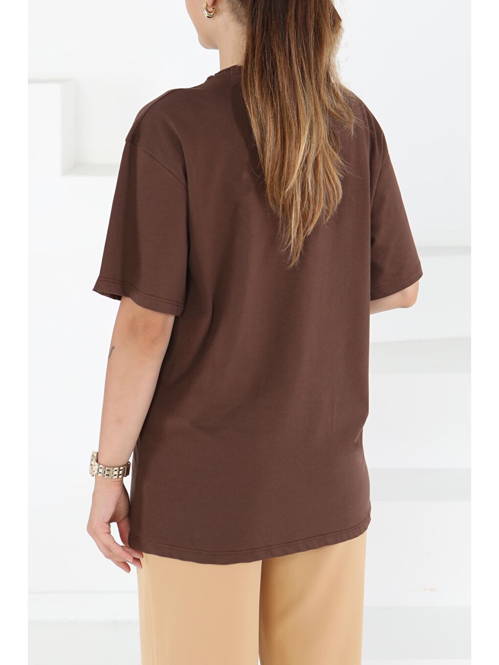 Kahverengi Baskılı Kısa Kollu T-Şhirt Kahve - 27501-3