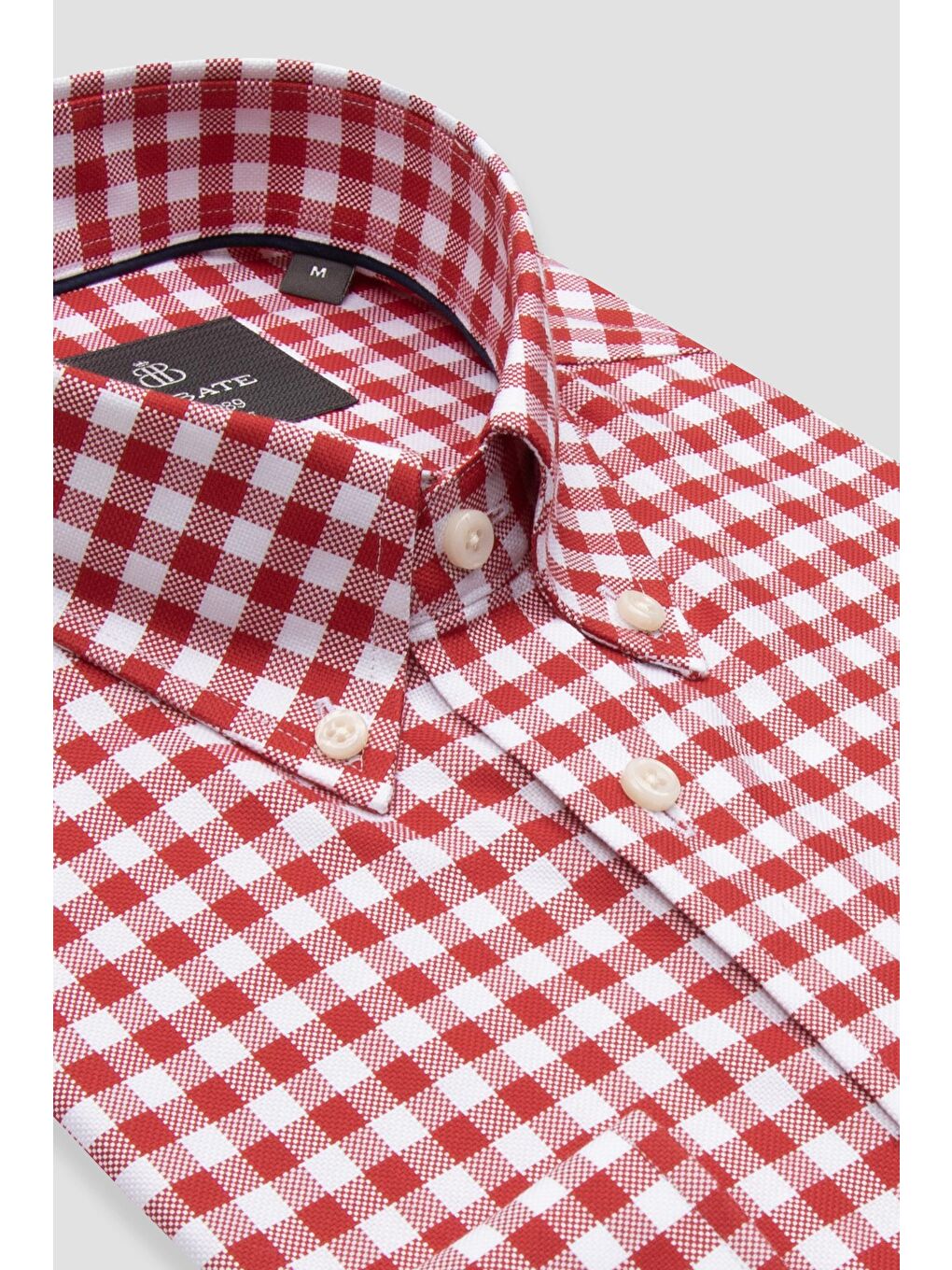 Lusso Twill Pamuklu Comfort Fit Kırmızı Düğmeli Yaka Erkek Kareli %100 Pamuk Gömlek-1