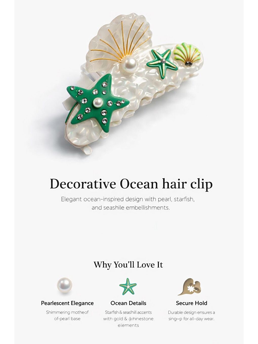 Yeşil Deniz Figürlü Lüks Asetat Mandal Toka-4