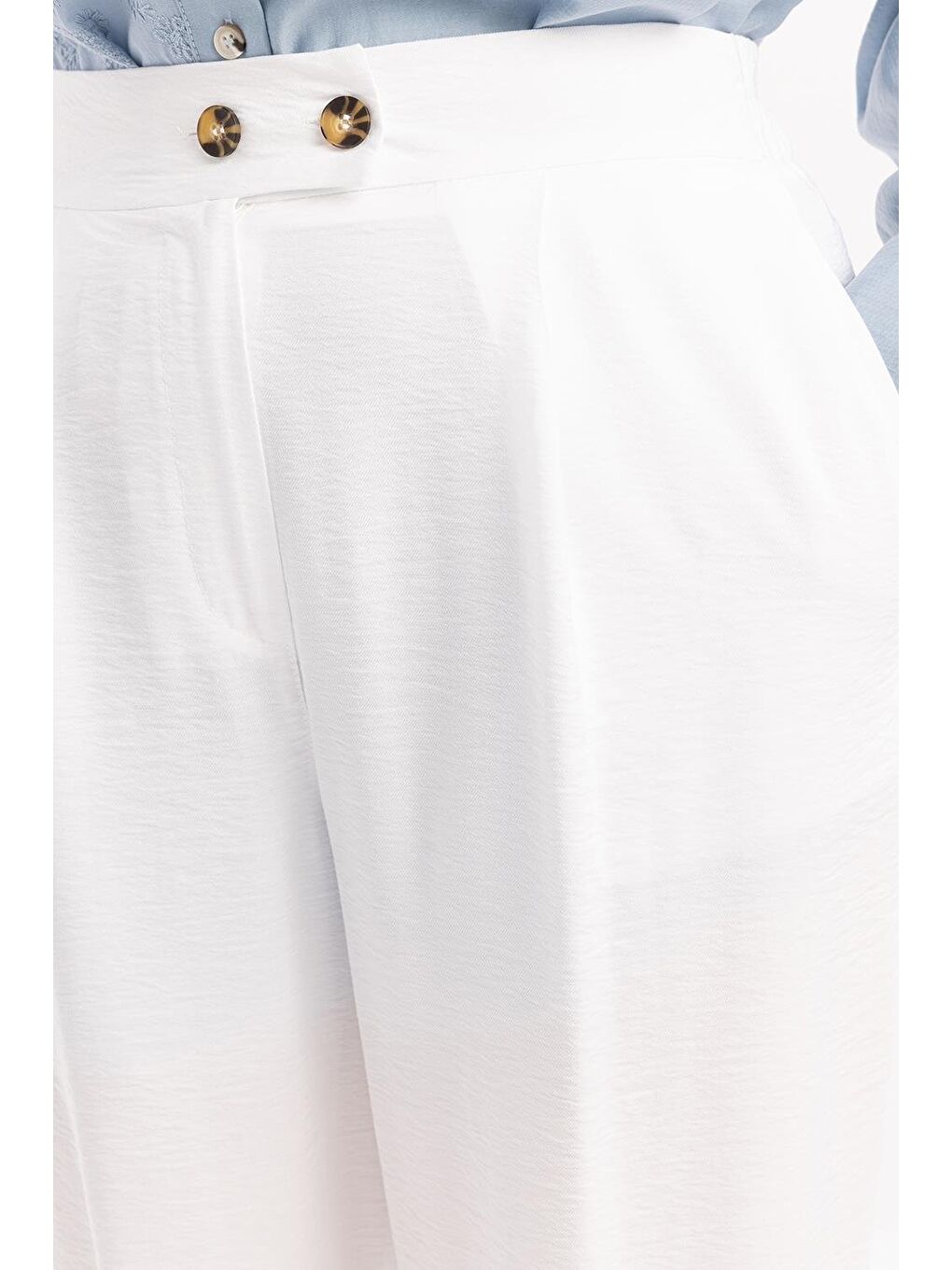 Beyaz-Beli Lastikli Cepli Pantolon-4