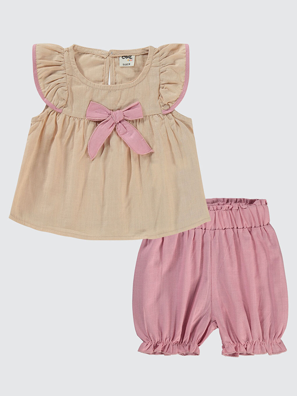 Civil Baby Kız Bebek Şortlu Takım 6-18 Ay Bej