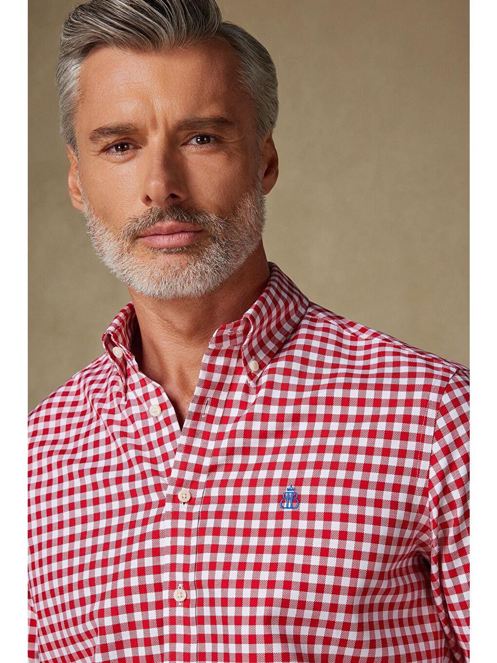 Lusso Twill Pamuklu Comfort Fit Kırmızı Düğmeli Yaka Erkek Kareli %100 Pamuk Gömlek-2