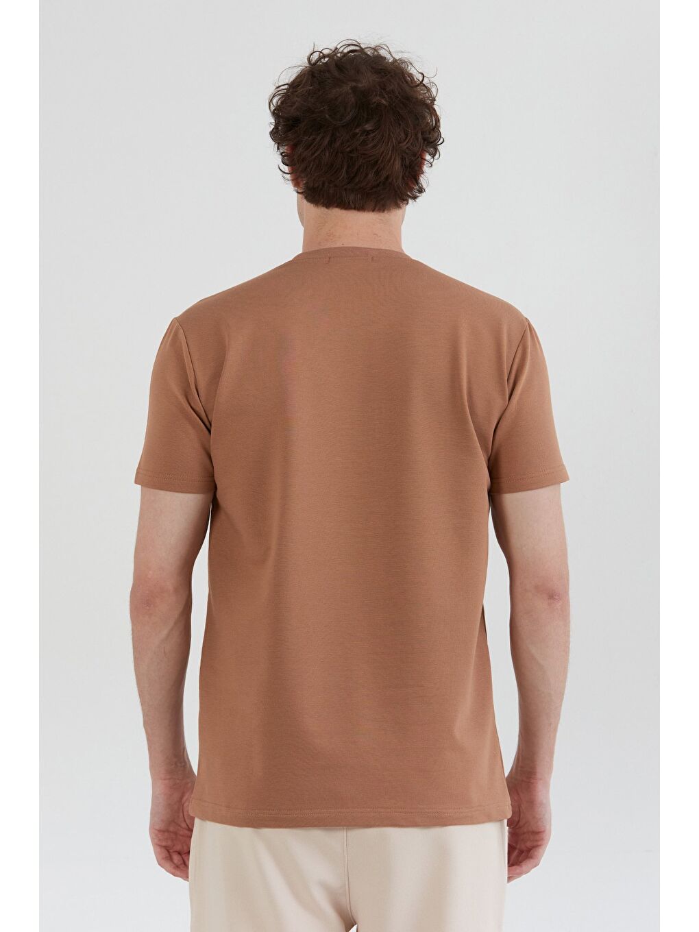 Kahverengi France Yazı Nakışlı Bisiklet Yaka Tişört-3