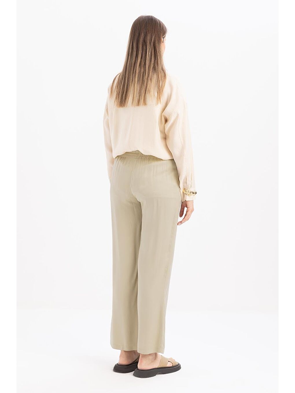 Yeşil Defne-Beli Lastikli Pantolon-2