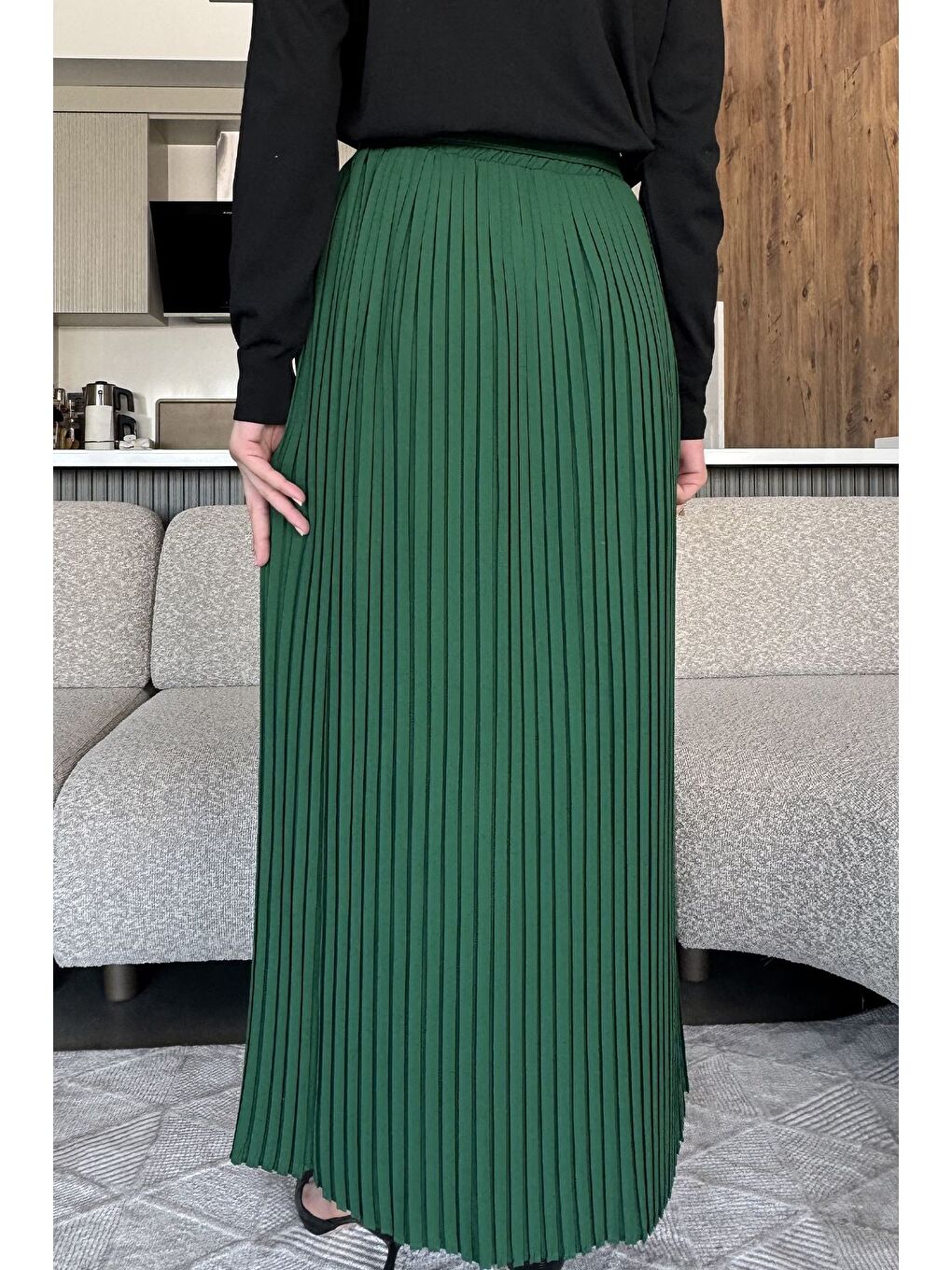 Yeşil Kemerli Pileli Tesettür Etek (s,m,l,xl Uyumludur)-7