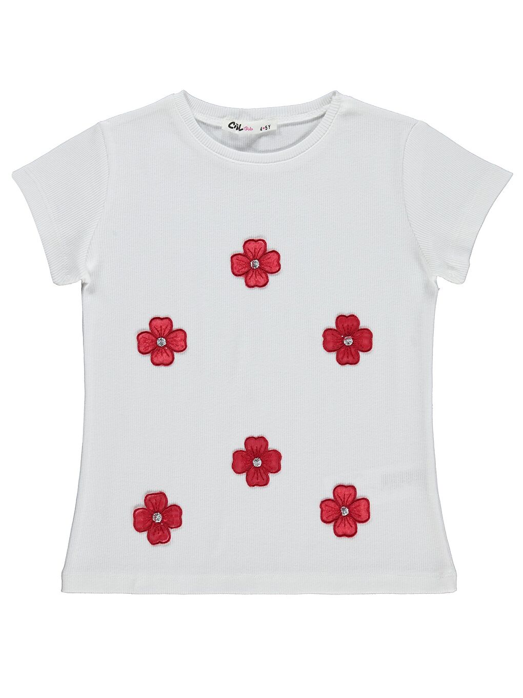 Girls Çiçekli 4-9 Yaş Tişört - Kırık Beyaz