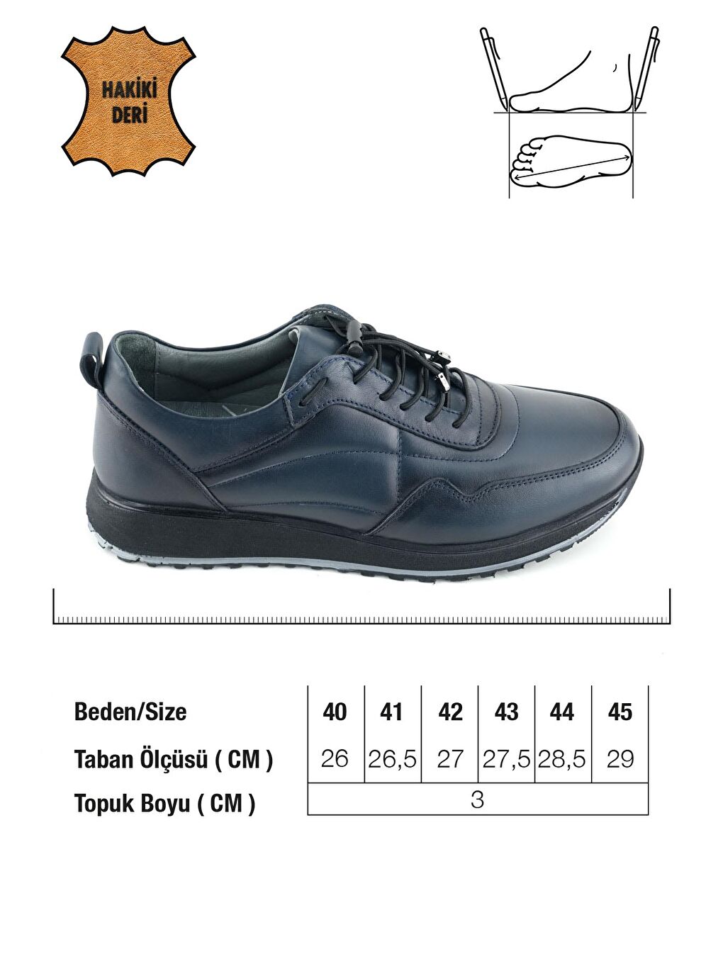 Lacivert Erkek İç Dış Hakiki Deri Ortopedik Rahat Taban Bağcıklı Ayarlanabilir Günlük Spor Ayakkabı-1
