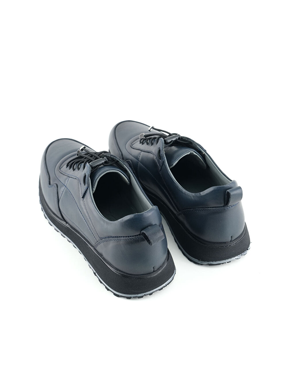 Lacivert Erkek İç Dış Hakiki Deri Ortopedik Rahat Taban Bağcıklı Ayarlanabilir Günlük Spor Ayakkabı-3
