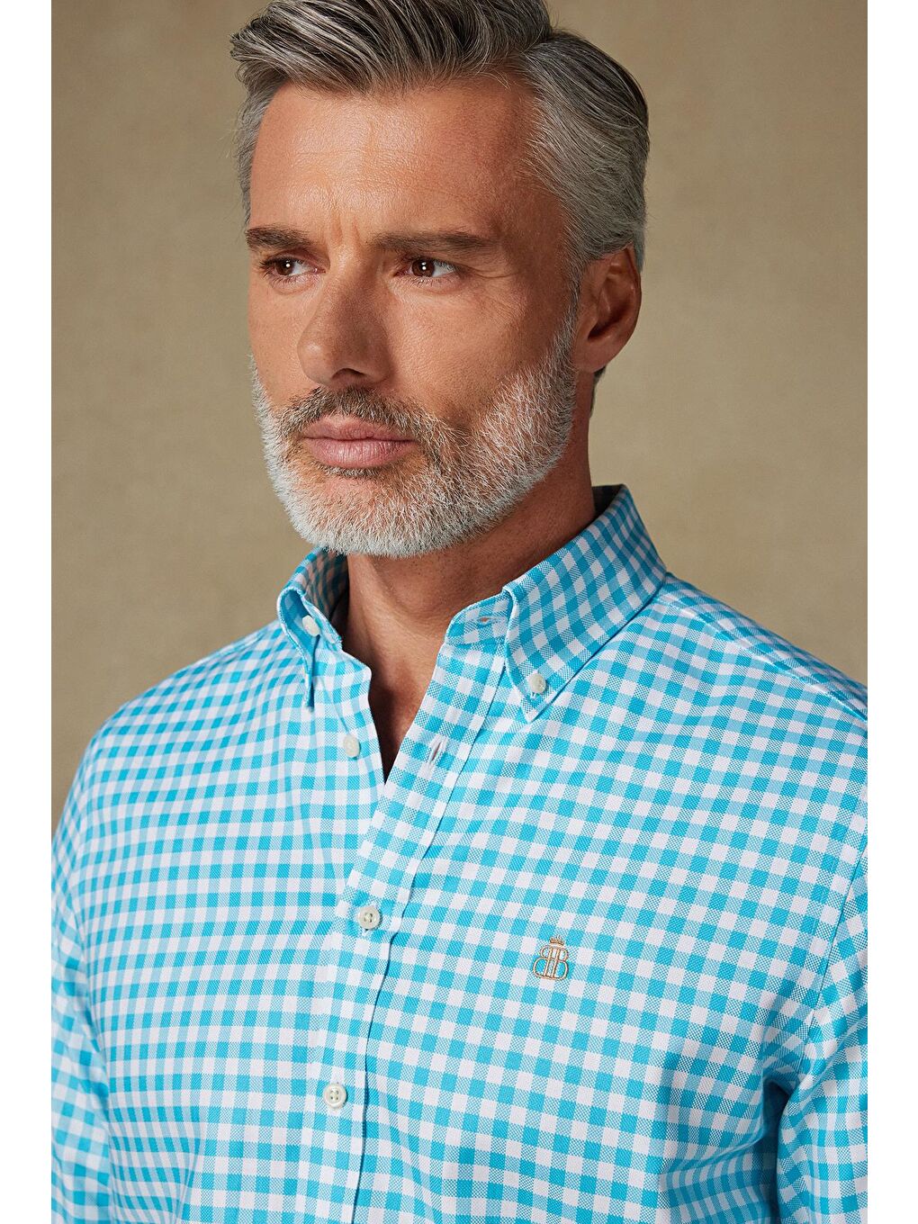 Lusso Twill Pamuklu Comfort Fit Turkuaz Düğmeli Yaka Erkek Kareli %100 Pamuk Gömlek-2