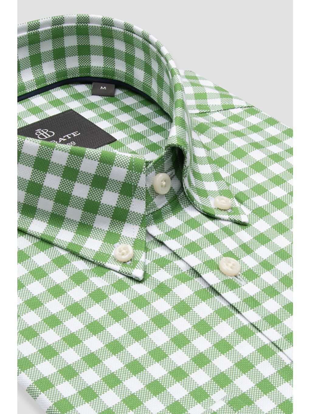 Lusso Twill Pamuklu Comfort Fit Yeşil Düğmeli Yaka Erkek Kareli %100 Pamuk Gömlek-1