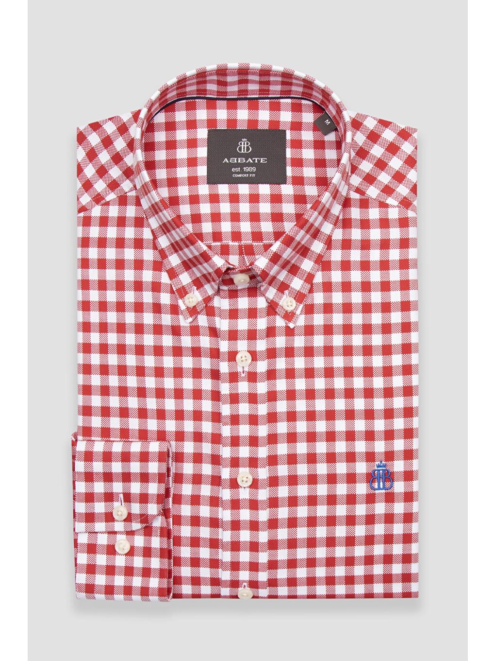 Lusso Twill Pamuklu Comfort Fit Kırmızı Düğmeli Yaka Erkek Kareli %100 Pamuk Gömlek-4