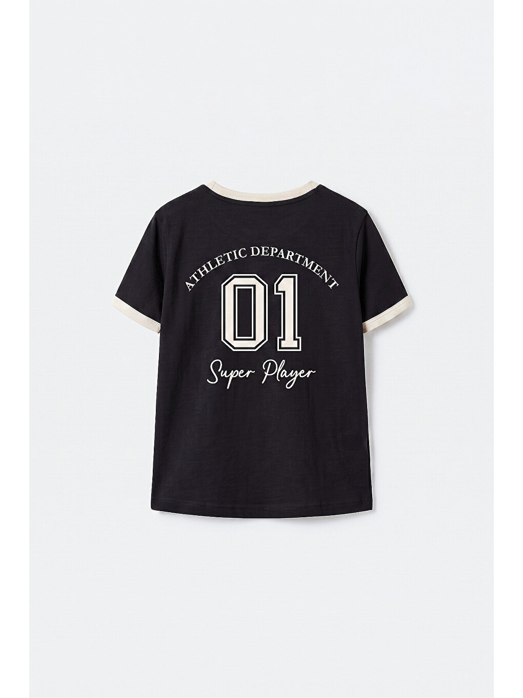 Siyah Omuz Biye Detaylı Baskılı Kız Çocuk T-shirt - 75181-1