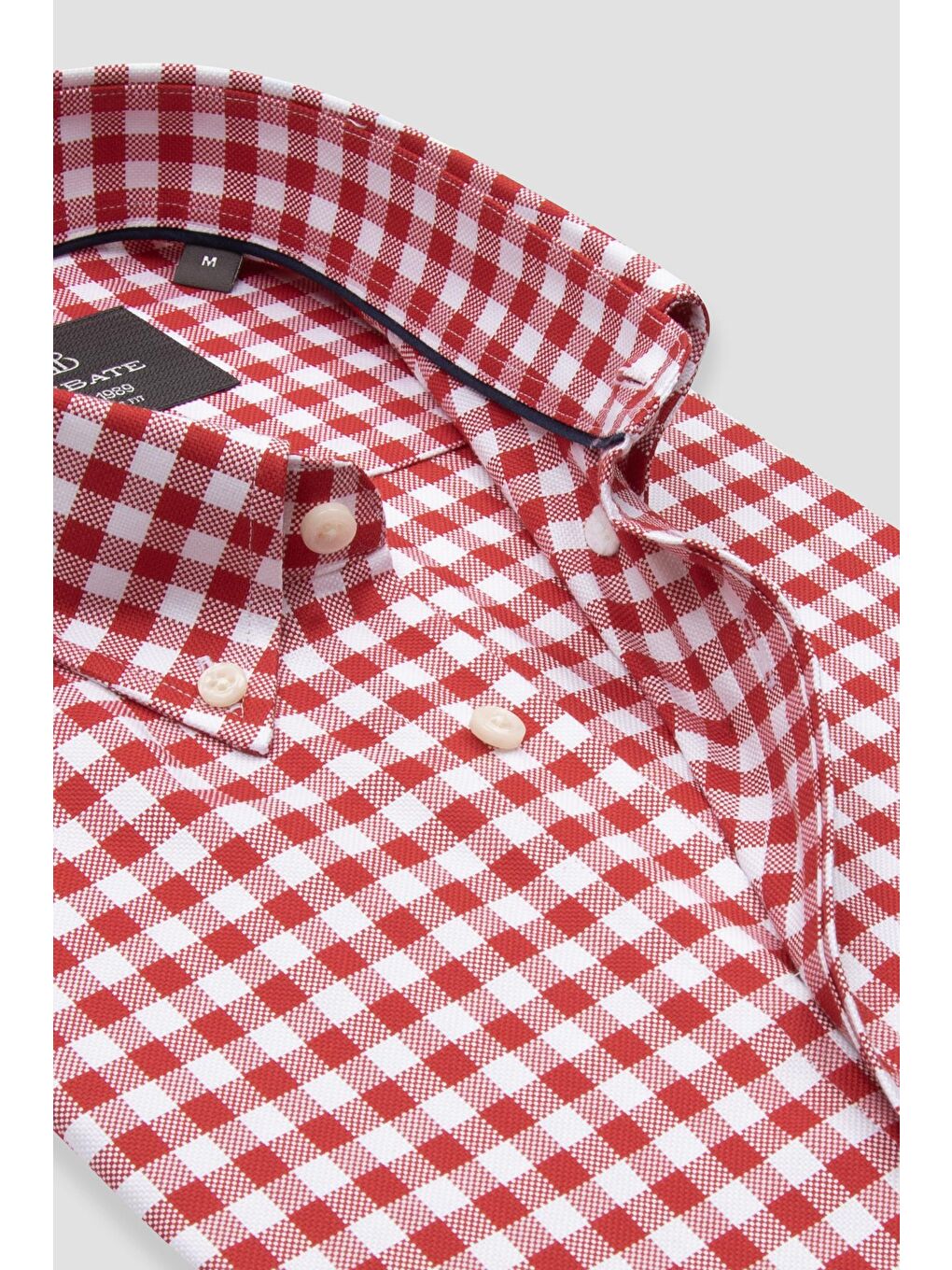 Lusso Twill Pamuklu Comfort Fit Kırmızı Düğmeli Yaka Erkek Kareli %100 Pamuk Gömlek-5