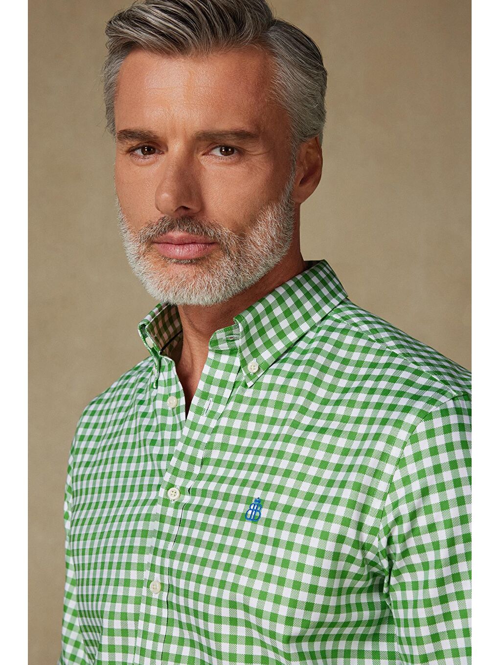 Lusso Twill Pamuklu Comfort Fit Yeşil Düğmeli Yaka Erkek Kareli %100 Pamuk Gömlek-2