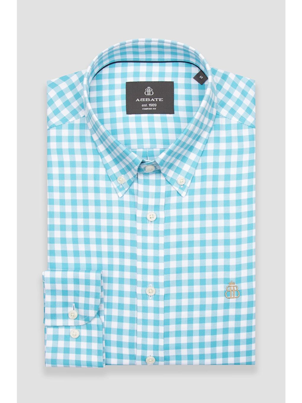 Lusso Twill Pamuklu Comfort Fit Turkuaz Düğmeli Yaka Erkek Kareli %100 Pamuk Gömlek-4
