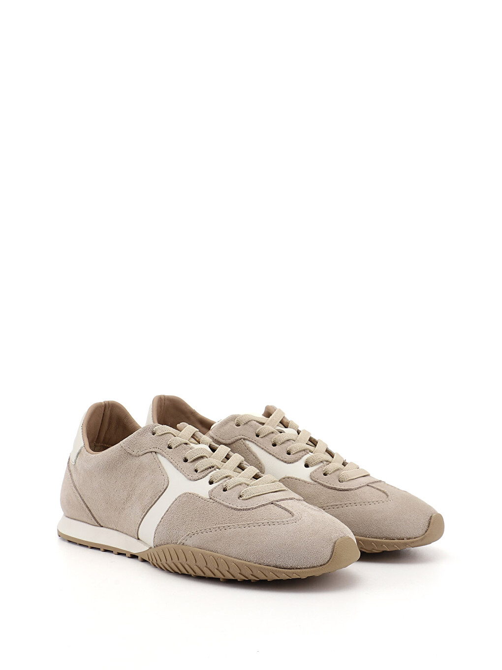 Kadın Bej Lastik Bağcıklı Hakiki Deri Sneaker-1