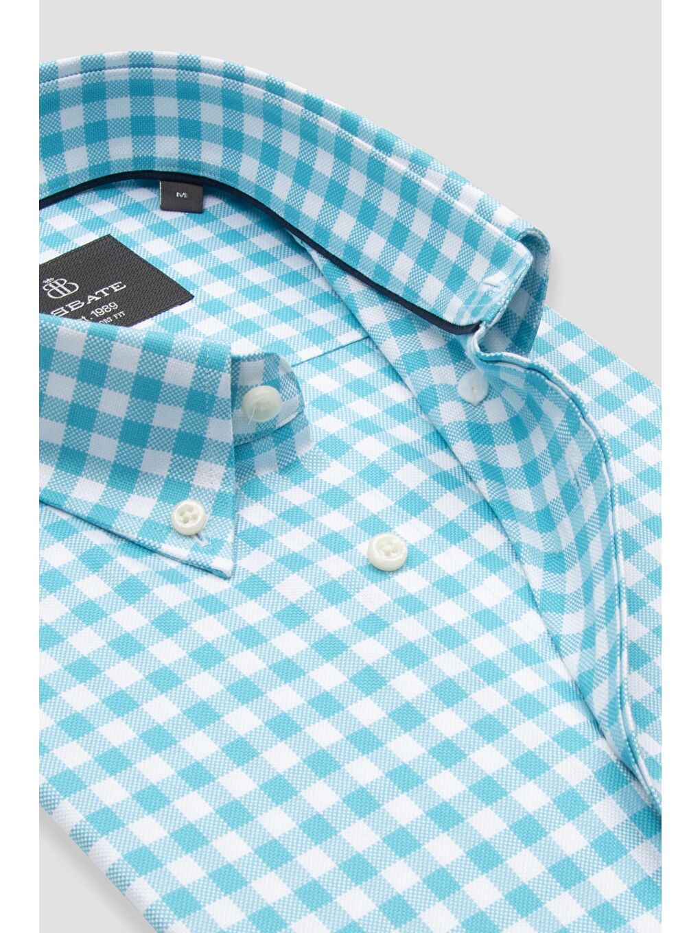 Lusso Twill Pamuklu Comfort Fit Turkuaz Düğmeli Yaka Erkek Kareli %100 Pamuk Gömlek-5