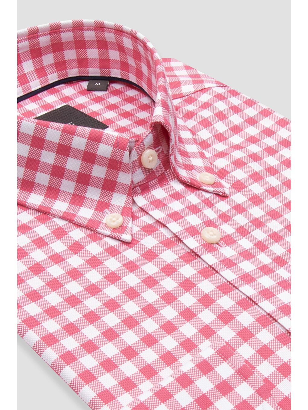 Lusso Twill Pamuklu Comfort Fit Pembe Düğmeli Yaka Erkek Kareli %100 Pamuk Gömlek-1