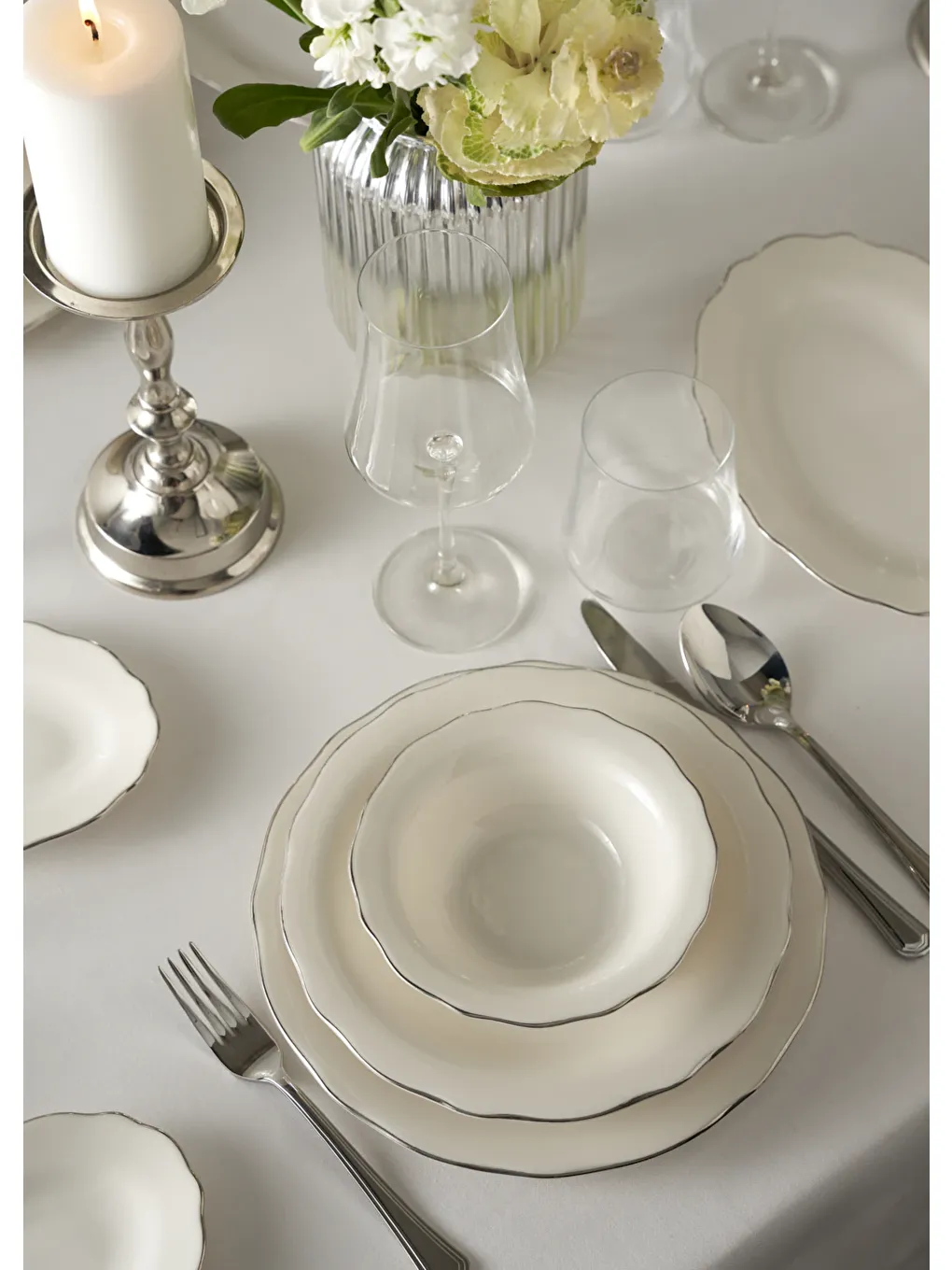 Gri Victoria Porselen 24 Parça 6 Kişilik Yemek Takımı Silver-2