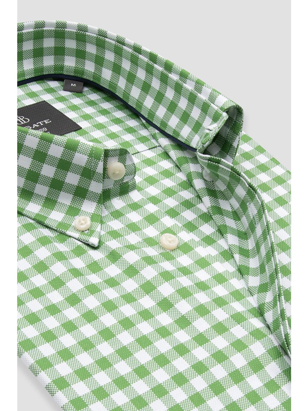 Lusso Twill Pamuklu Comfort Fit Yeşil Düğmeli Yaka Erkek Kareli %100 Pamuk Gömlek-5