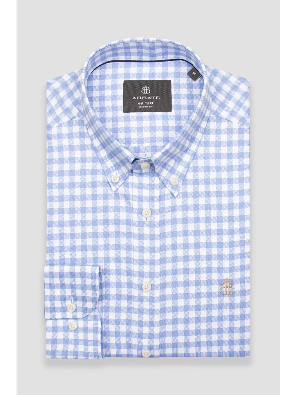 Lusso Twill Pamuklu Comfort Fit Açık Mavi Düğmeli Yaka Erkek Kareli %100 Pamuk Gömlek-4