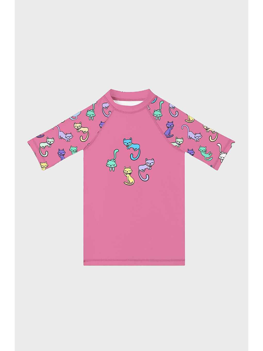 Pembe Kitties Baskılı Uv Korumalı Kısa Kollu Mayo T Shirt ST2511000001