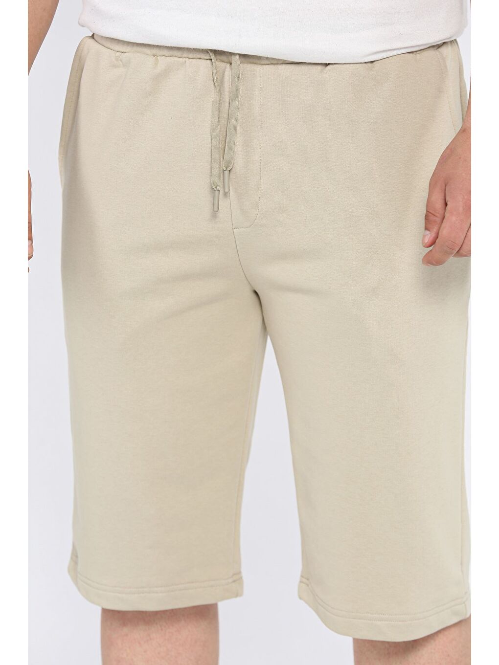 Bej Erkek Bel Bağcıklı Şort-3