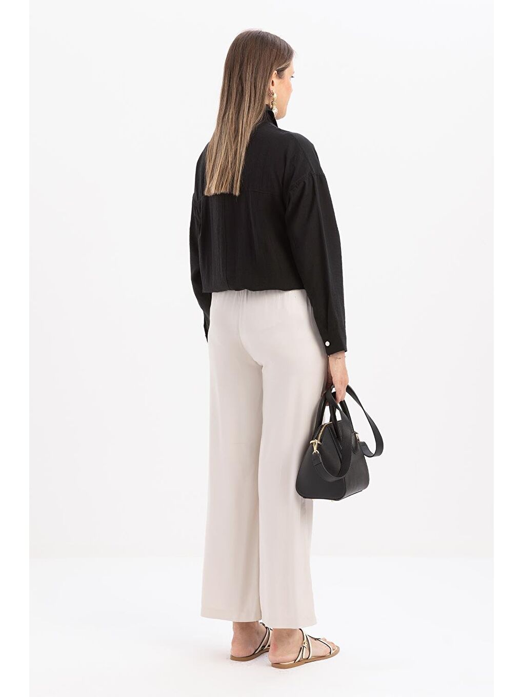 Bej Taş-Beli Lastikli Pantolon-3