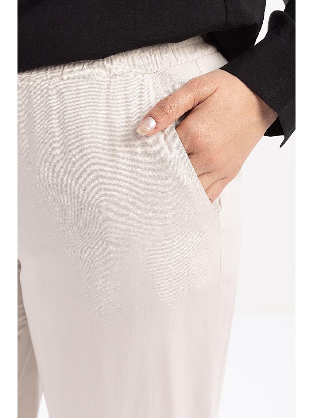 Bej Taş-Beli Lastikli Pantolon-4