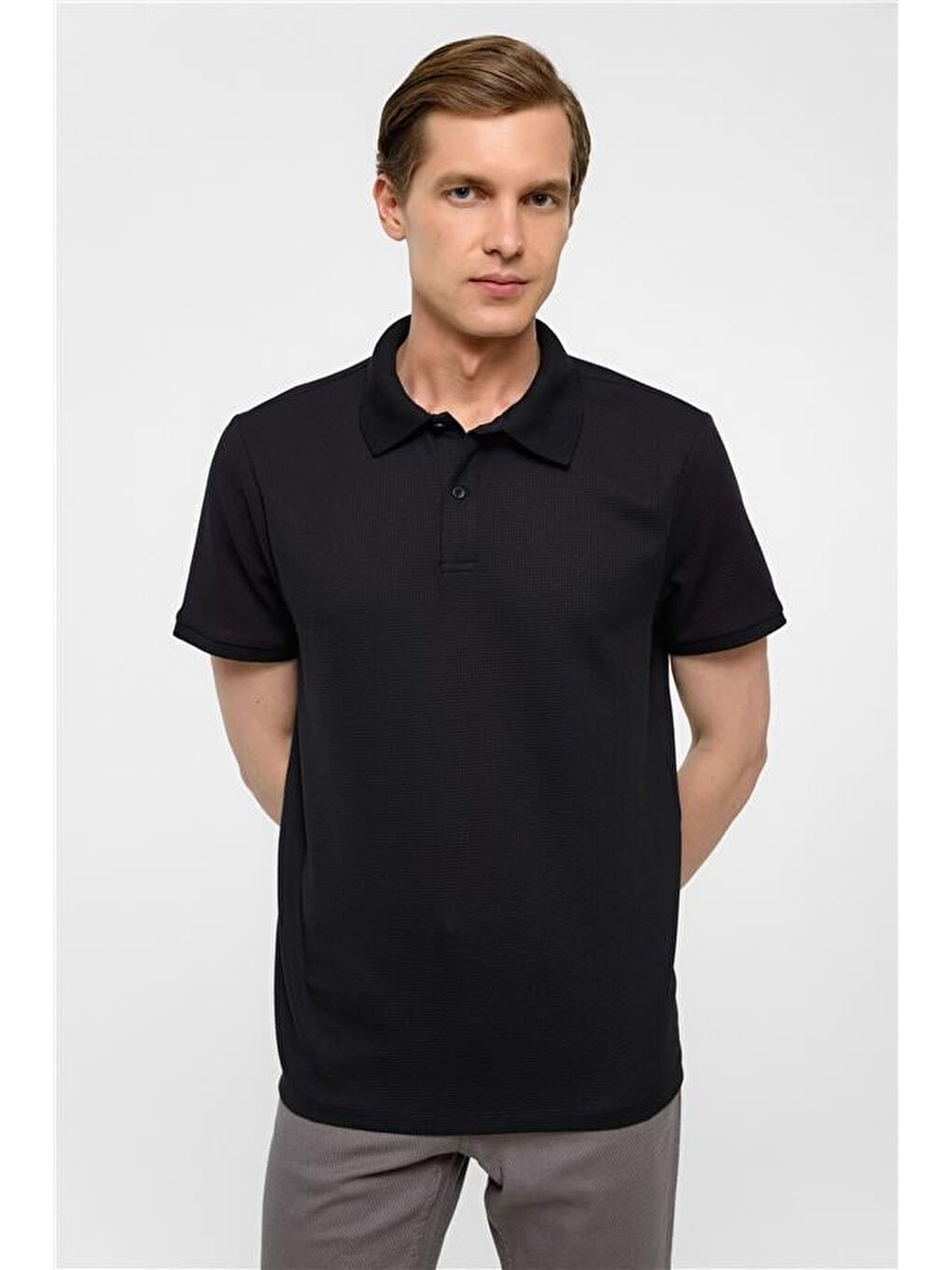 Siyah Regular Armürlü Polo Yaka Tişört