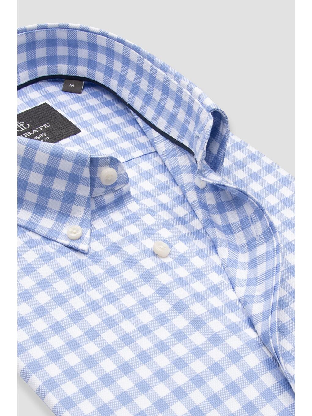 Lusso Twill Pamuklu Comfort Fit Açık Mavi Düğmeli Yaka Erkek Kareli %100 Pamuk Gömlek-5