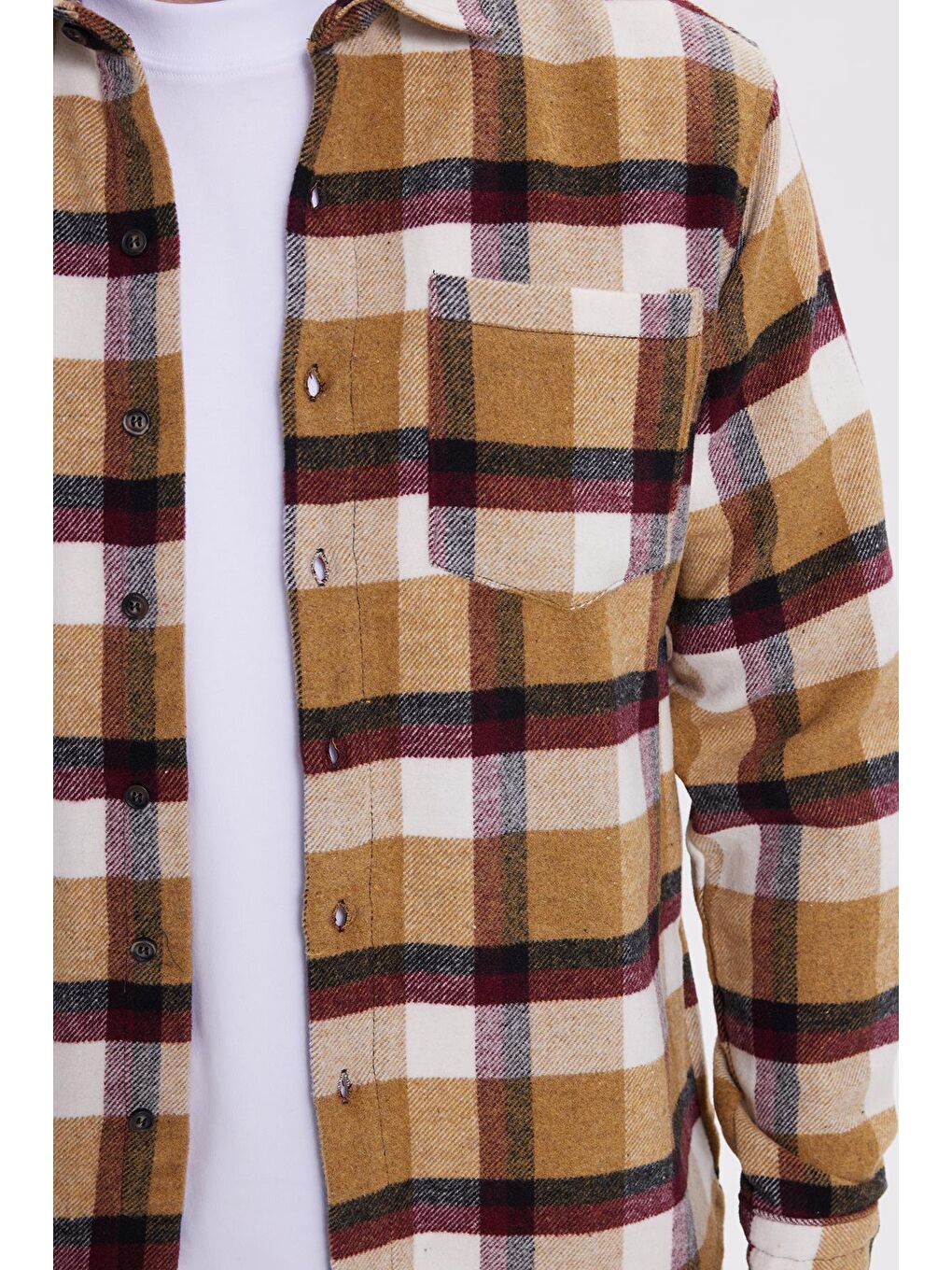 Bej Erkek Regular Fit Rahat Kesim Kışlık Kareli Oduncu Gömlek-2